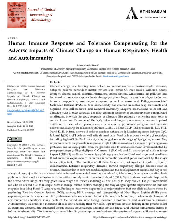 (PDF) Human Immune Response and Tolerance Compensating for the Adverse ...
