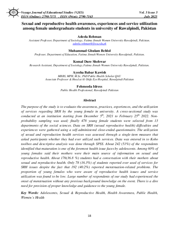 (PDF) Sexual and reproductive health awareness, experiences and service ...
