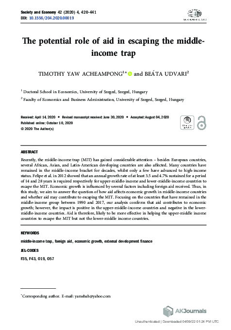 (PDF) The potential role of aid in escaping the middle-income trap