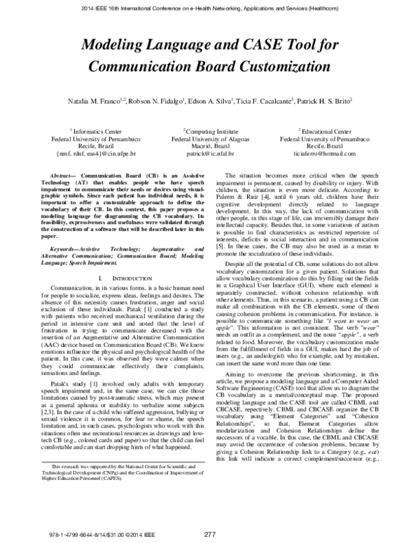 (PDF) Modeling language and CASE tool for communication board customization