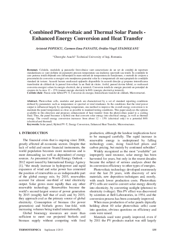 (PDF) Combined Photovoltaic and Thermal Solar Panels-Enhanced Energy ...