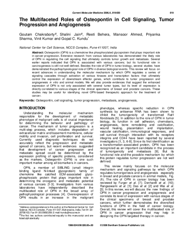 (PDF) The Multifaceted Roles of Osteopontin in Cell Signaling, Tumor ...