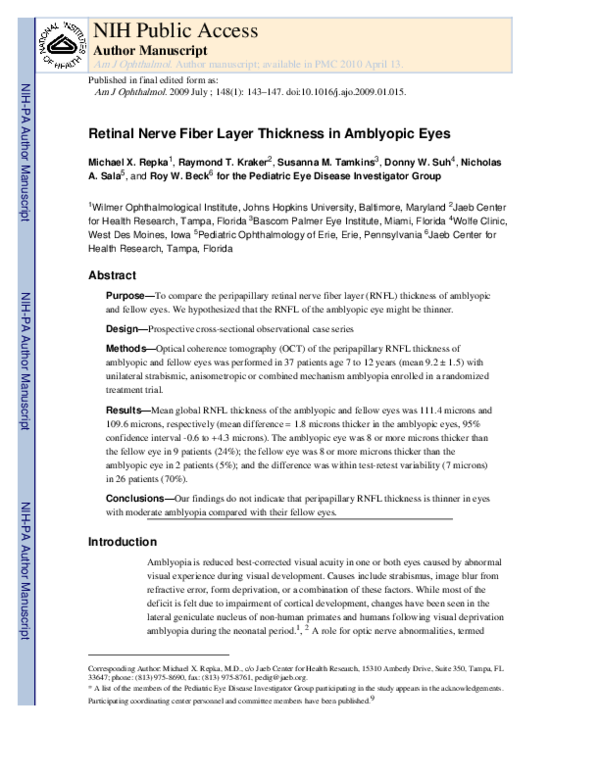 (PDF) Retinal Nerve Fiber Layer Thickness in Amblyopic Eyes
