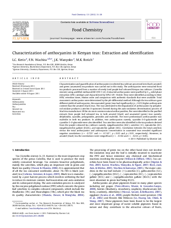 (PDF) Characterization of anthocyanins in Kenyan teas: Extraction and ...
