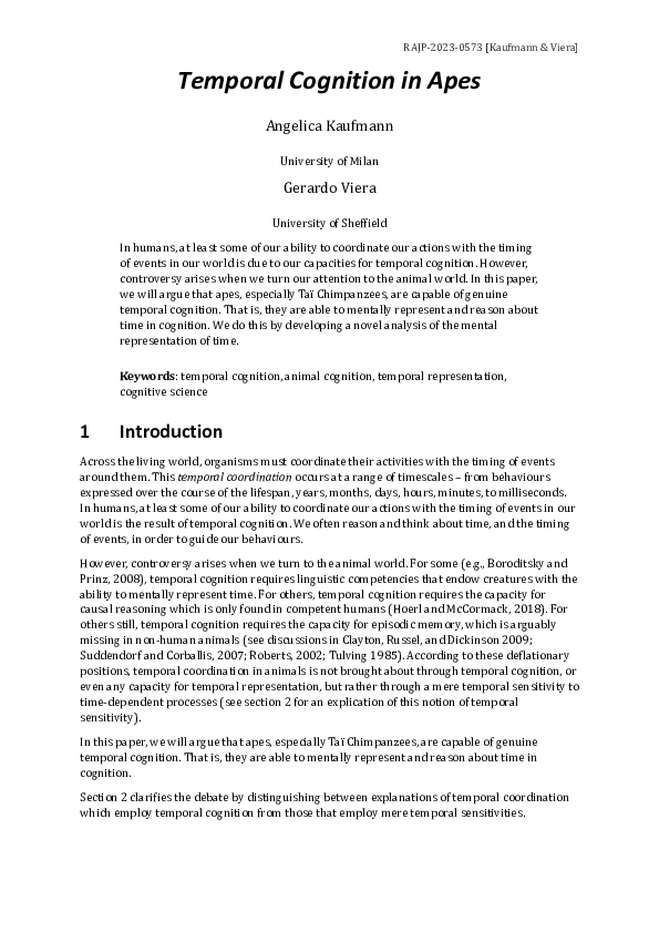 (PDF) Temporal Cognition in Apes