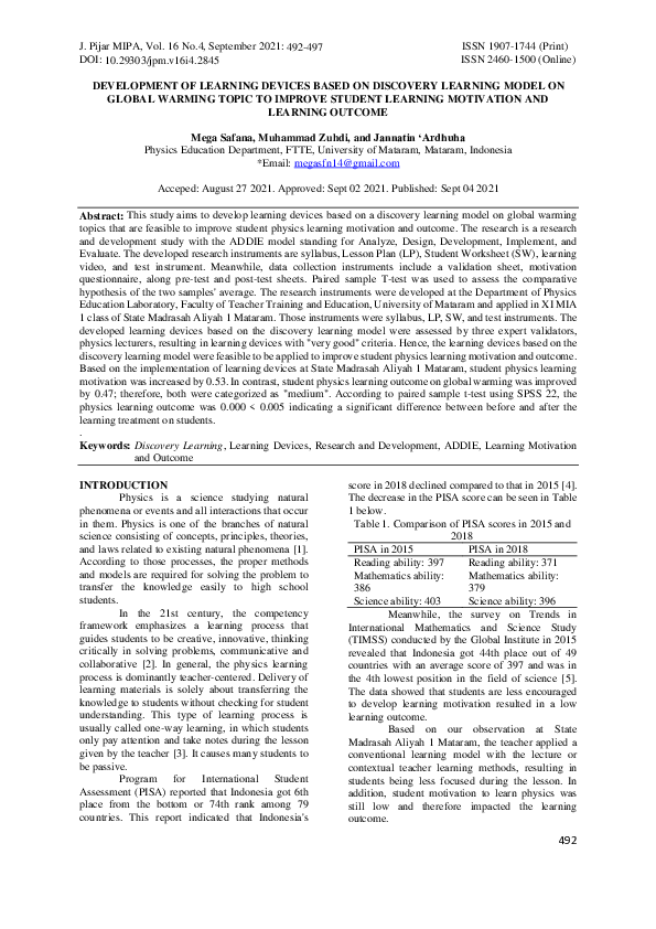 (PDF) Development of learning devices based on discovery learning model ...