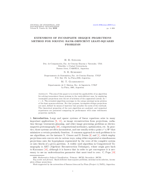 (PDF) Extensions of incomplete oblique projections method for solving ...