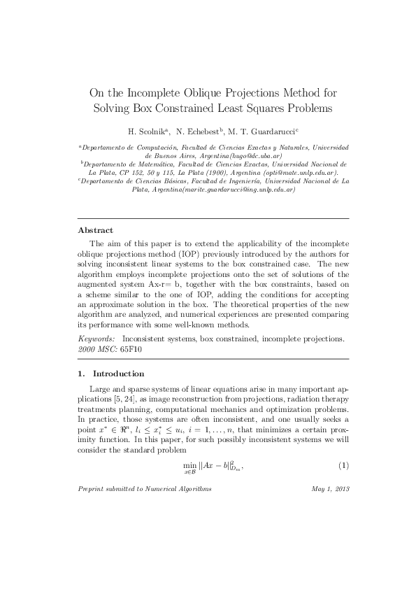 (PDF) On the incomplete oblique projections method for solving box ...