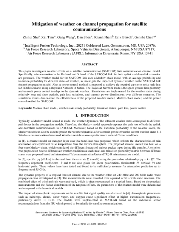 (PDF) Mitigation of weather on channel propagation for satellite ...