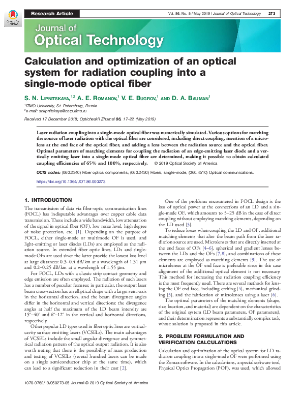 (PDF) Calculation and optimization of an optical system for radiation ...