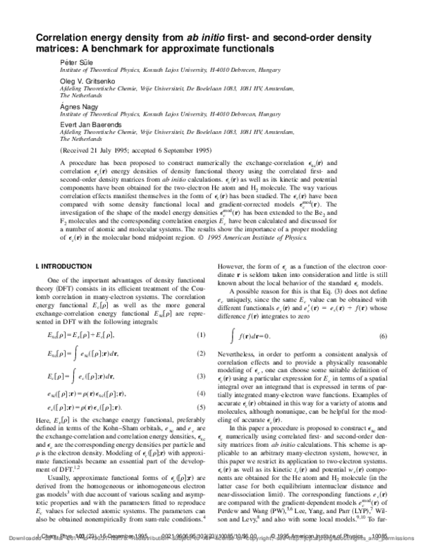 (PDF) Correlation energy density from ab initio first‐ and second‐order ...