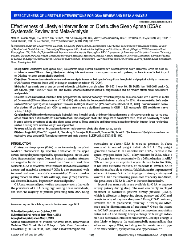 (PDF) Effectiveness of Lifestyle Interventions on Obstructive Sleep ...