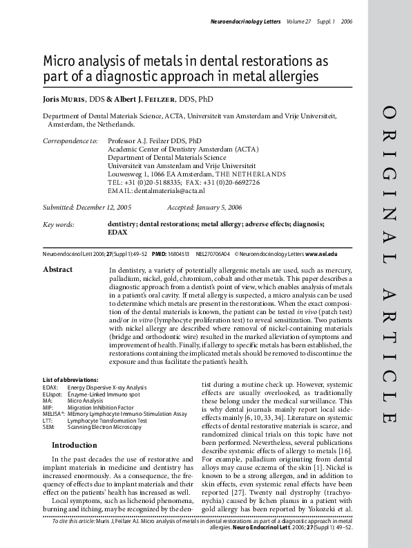 (PDF) Micro analysis of metals in dental restorations as part of a ...