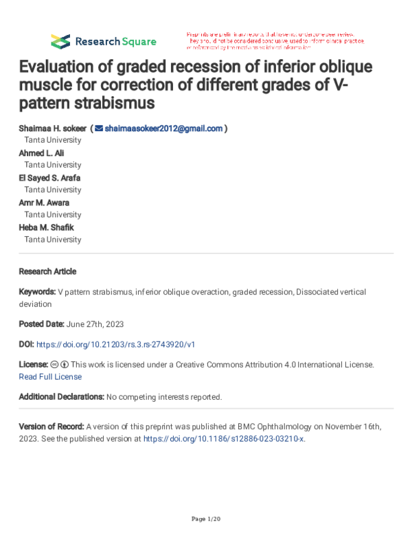 (PDF) Evaluation of graded recession of inferior oblique muscle for ...