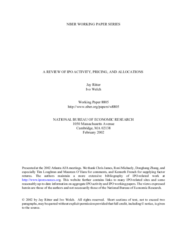 (PDF) A Review of IPO Activity, Pricing and Allocations