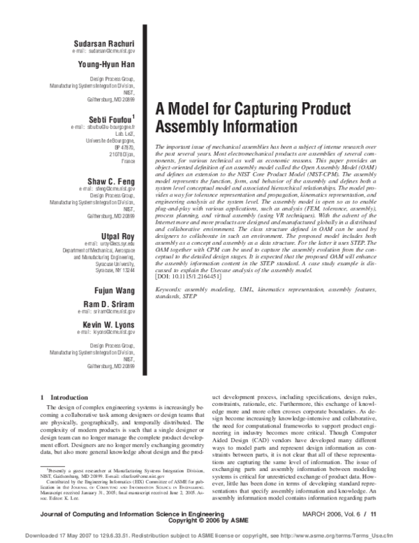 (PDF) Assembly model representation from conceptual to the detailed design