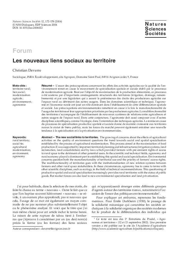 (PDF) Les nouveaux liens sociaux au territoire