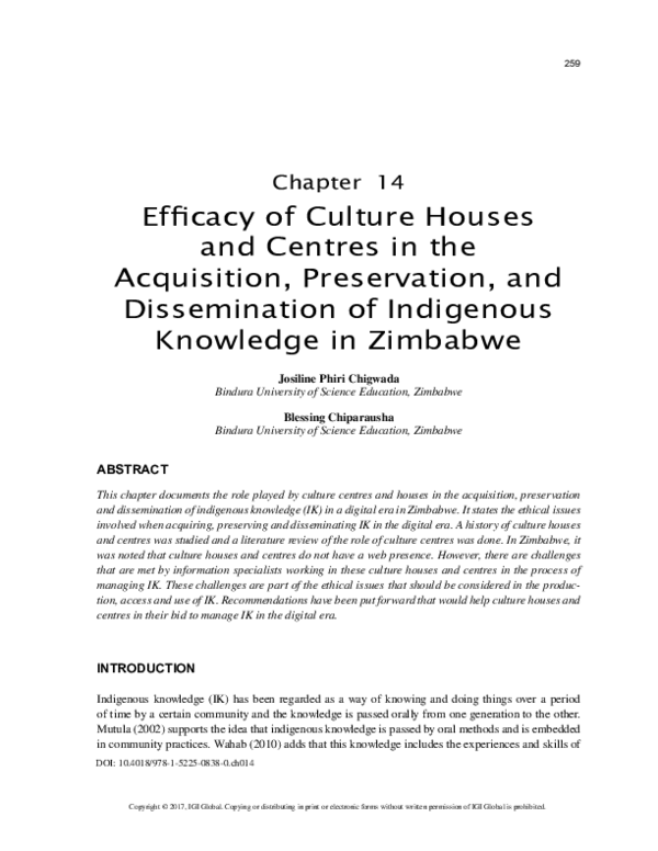 (PDF) Efficacy of Culture Houses and Centres in the Acquisition ...