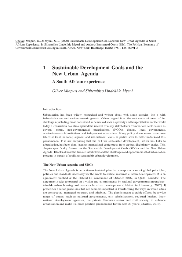 (PDF) Sustainable Development Goals and the New Urban Agenda A South ...