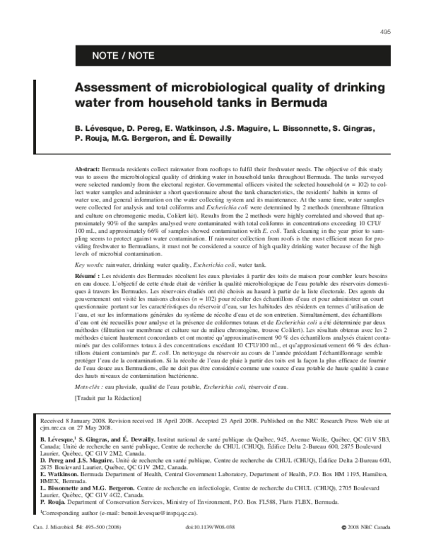 (PDF) Assessment of microbiological quality of drinking water from ...