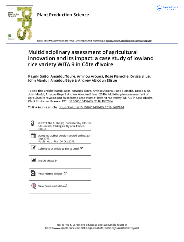 (PDF) Multidisciplinary assessment of agricultural innovation and its ...