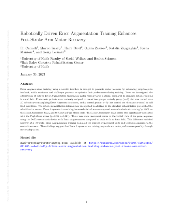 (PDF) Robotically Driven Error Augmentation Training Enhances Post ...