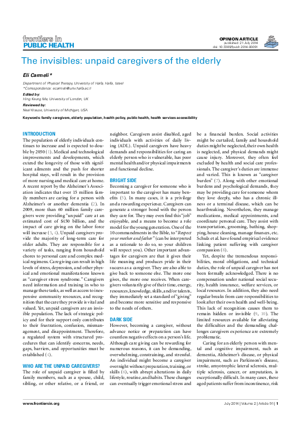 (PDF) The Invisibles: Unpaid Caregivers of the Elderly