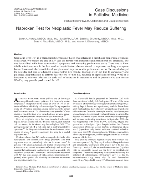 (PDF) Naproxen Test for Neoplastic Fever May Reduce Suffering