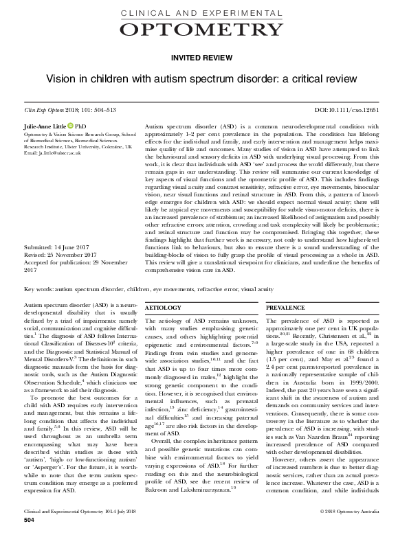 (PDF) Vision in children with autism spectrum disorder: a critical review