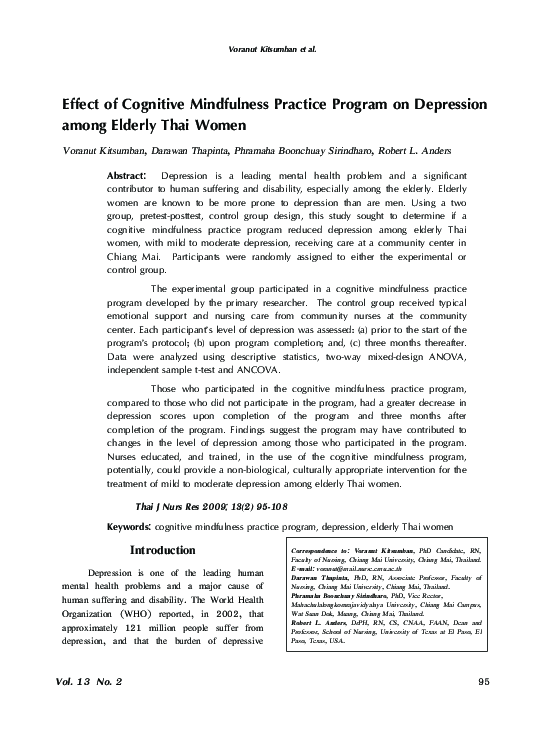 (PDF) Effect of Cognitive Mindfulness Practice Program on Depression ...