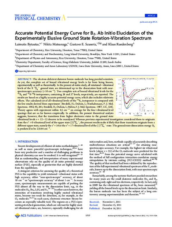 (PDF) Accurate Potential Energy Curve for B2. Ab Initio Elucidation of ...