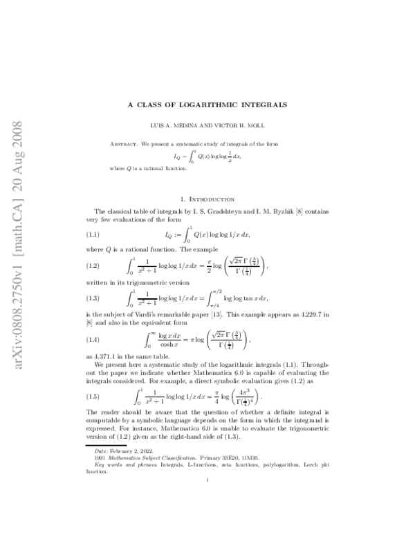 A class of logarithmic integrals
