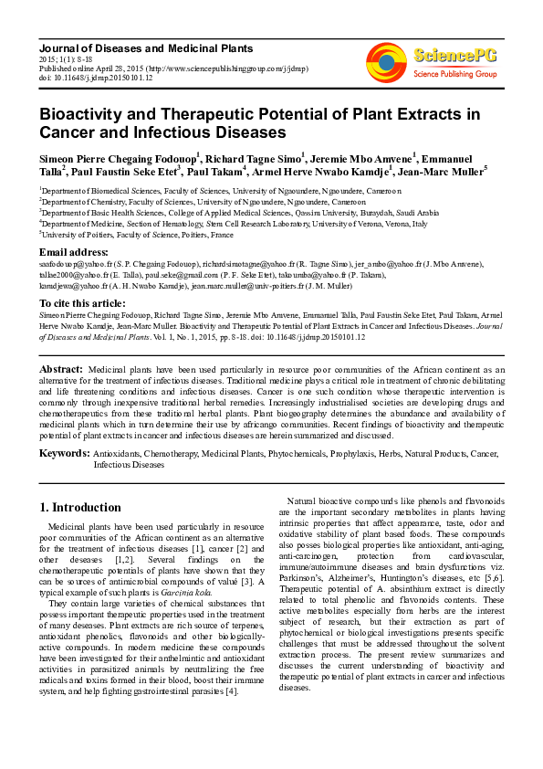 (PDF) Bioactivity and Therapeutic Potential of Plant Extracts in Cancer ...