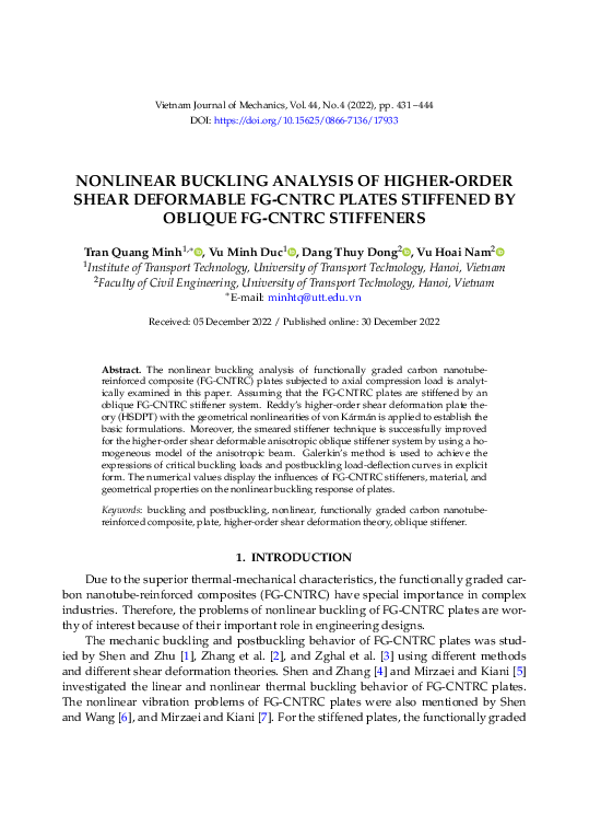 (PDF) Nonlinear buckling analysis of higher-order shear deformable FG ...