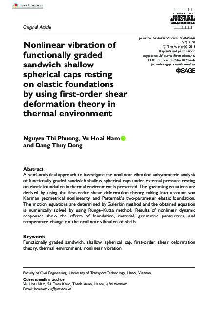 (PDF) Nonlinear vibration of functionally graded sandwich shallow ...