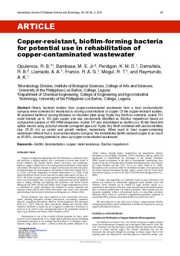 (PDF) Copper-resistant, biofilm-forming bacteria for potential use in ...