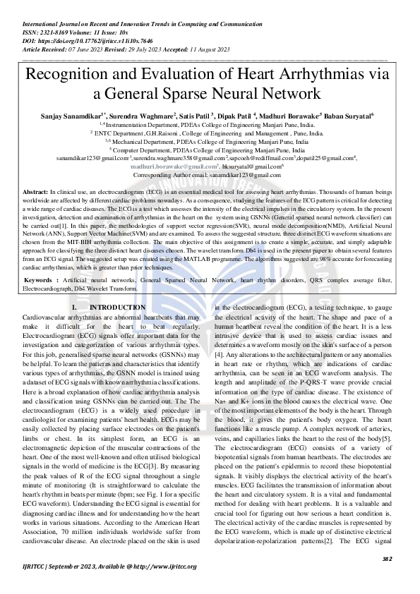 (PDF) Recognition and Evaluation of Heart Arrhythmias via a General ...