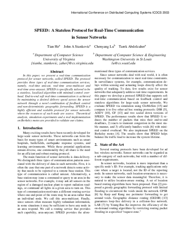 (PDF) SPEED: a stateless protocol for real-time communication in sensor ...
