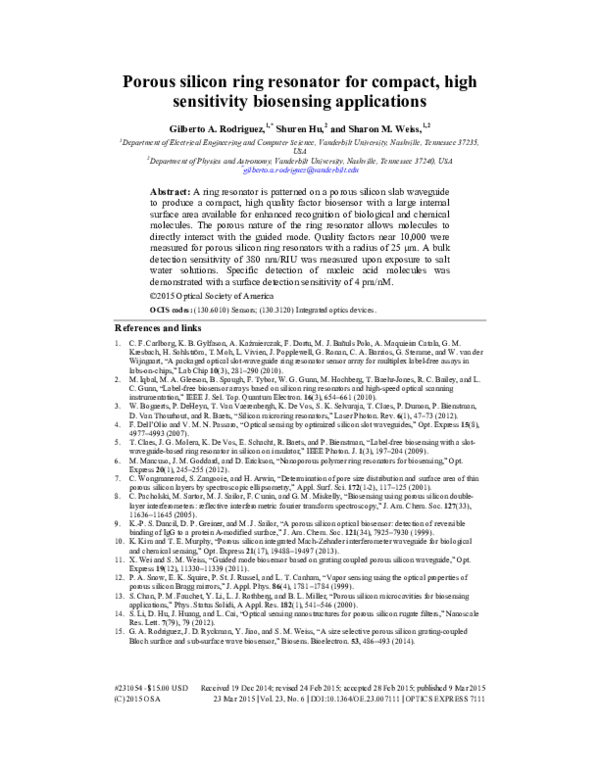(PDF) Porous silicon ring resonator for compact, high sensitivity ...