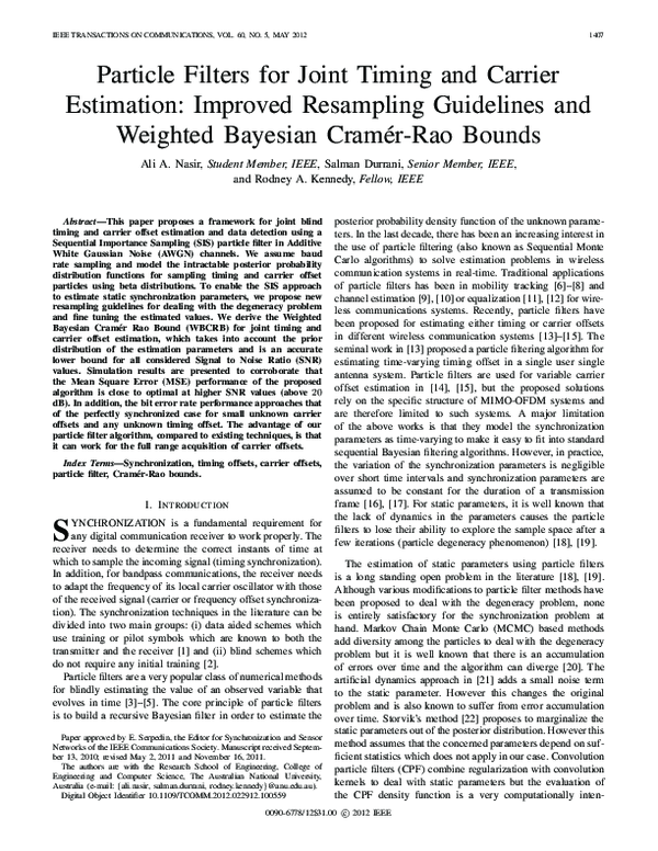 (PDF) Particle Filters for Joint Timing and Carrier Estimation ...