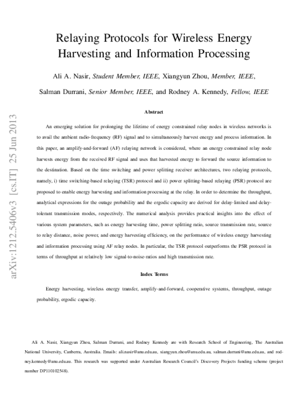 (PDF) Relaying Protocols for Wireless Energy Harvesting and Information ...