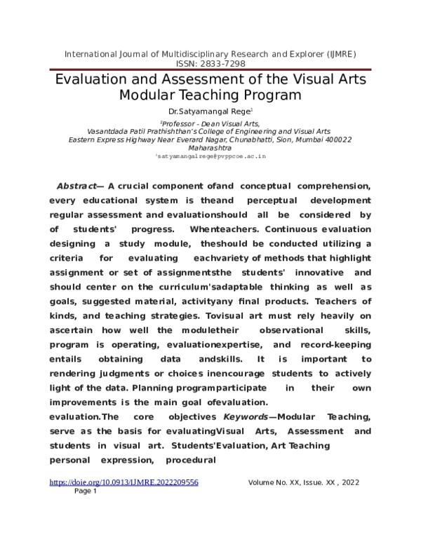 (PDF) Evaluation and Assessment of the Visual Arts Modular Teaching Program