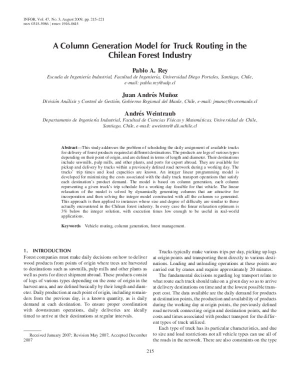 (PDF) A Column Generation Model for Truck Routing in the Chilean Forest ...