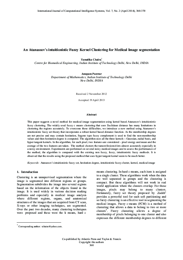 (PDF) An Atanassov's intuitionistic Fuzzy Kernel Clustering for Medical ...