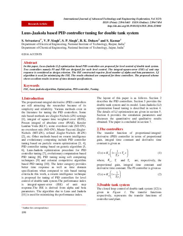(PDF) Luus-Jaakola based PID controller tuning for double tank system