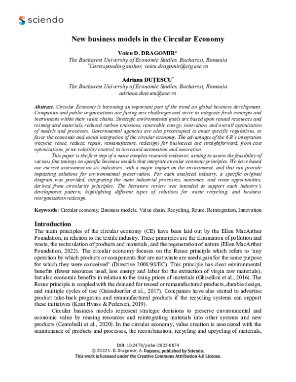 (PDF) New business models in the Circular Economy