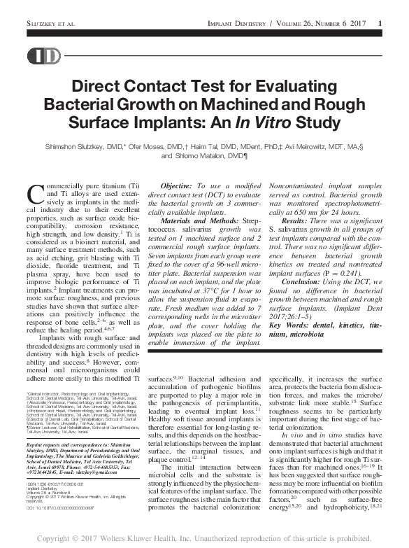(PDF) Direct Contact Test for Evaluating Bacterial Growth on Machined ...