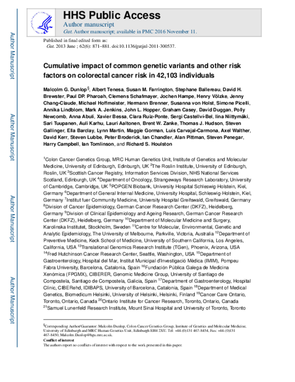 (PDF) Cumulative impact of common genetic variants and other risk ...