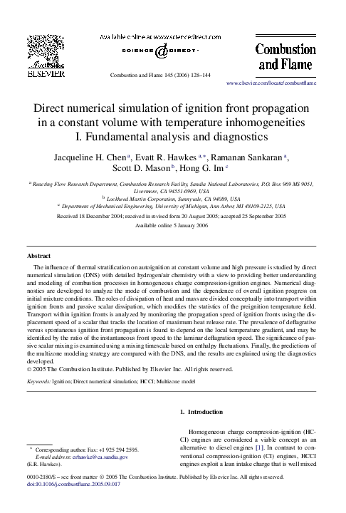 (PDF) Direct numerical simulation of ignition front propagation in a ...