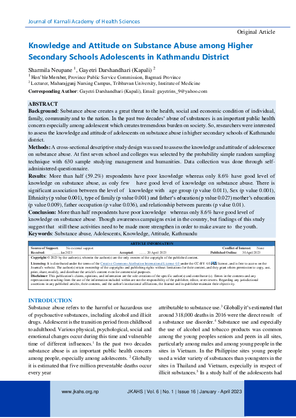 (PDF) Knowledge and Attitude on Substance Abuse among Higher Secondary ...